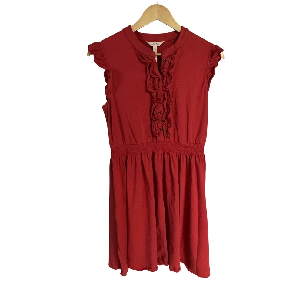 Matilda Jane Women Red Ruffle Button Front Smocked Waist Jersey Dress‎ Size L